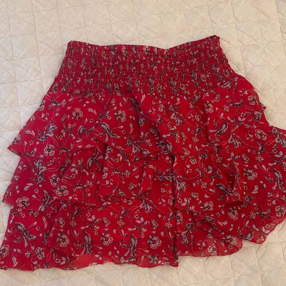 INTERMIX Silk Red Ruffle Skirt
